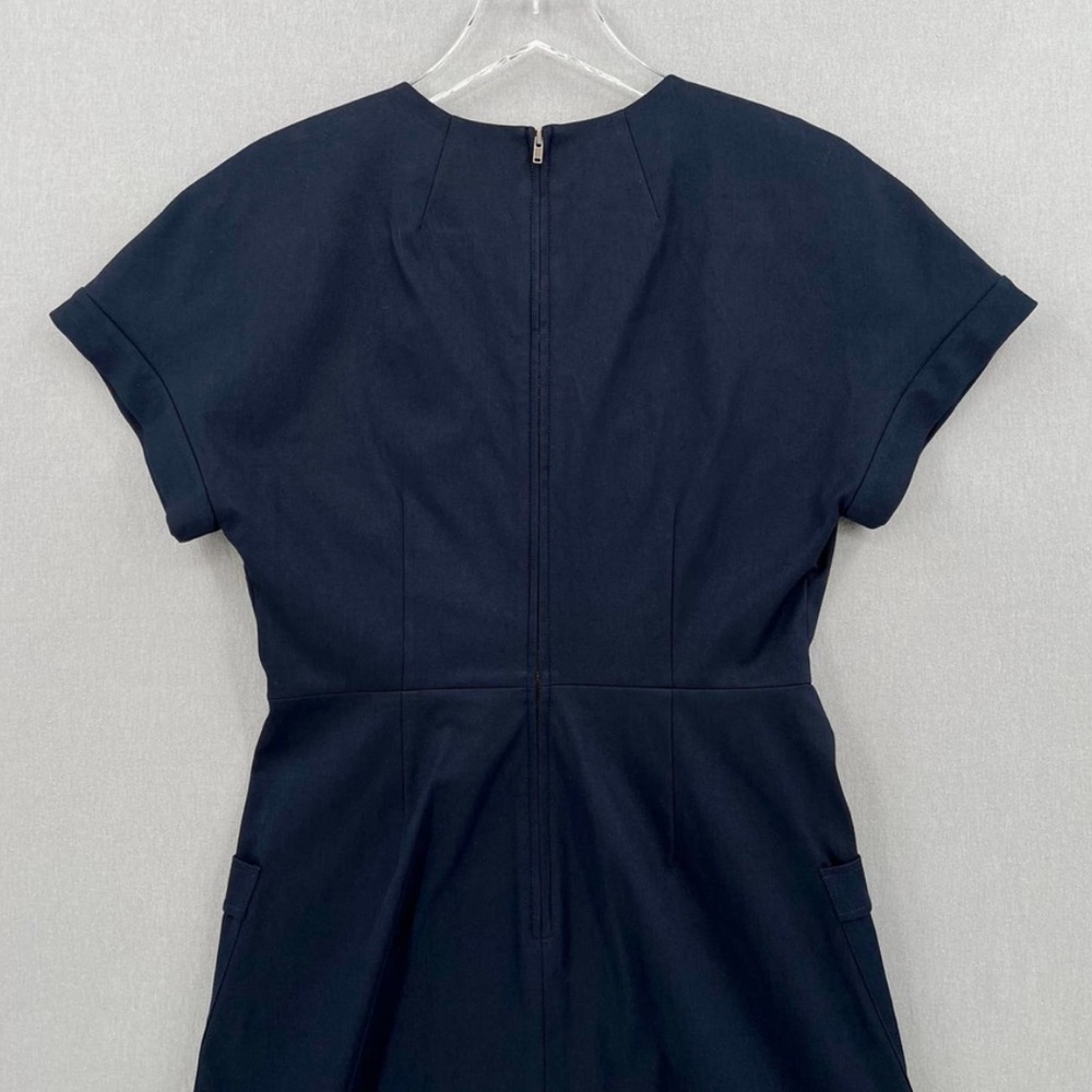 Theory Short Sleeve Navy Blue Linen Blend Square Pockets Dress 0 - Picture 3 of 6